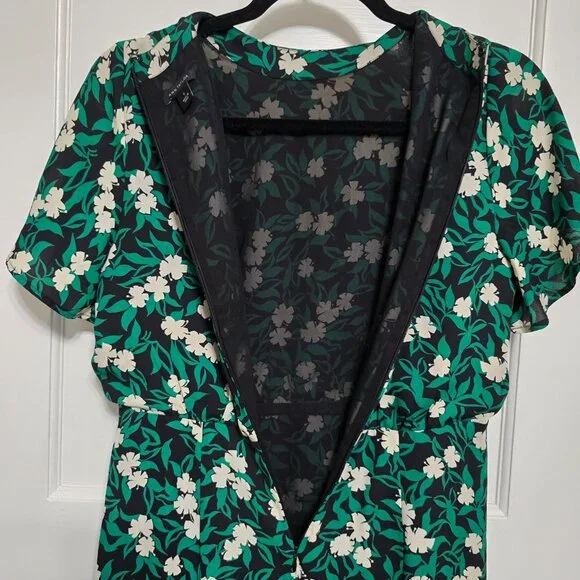 Green mixed floral blouson midi dress Ann Taylor size 0 - Picture 7 of 11